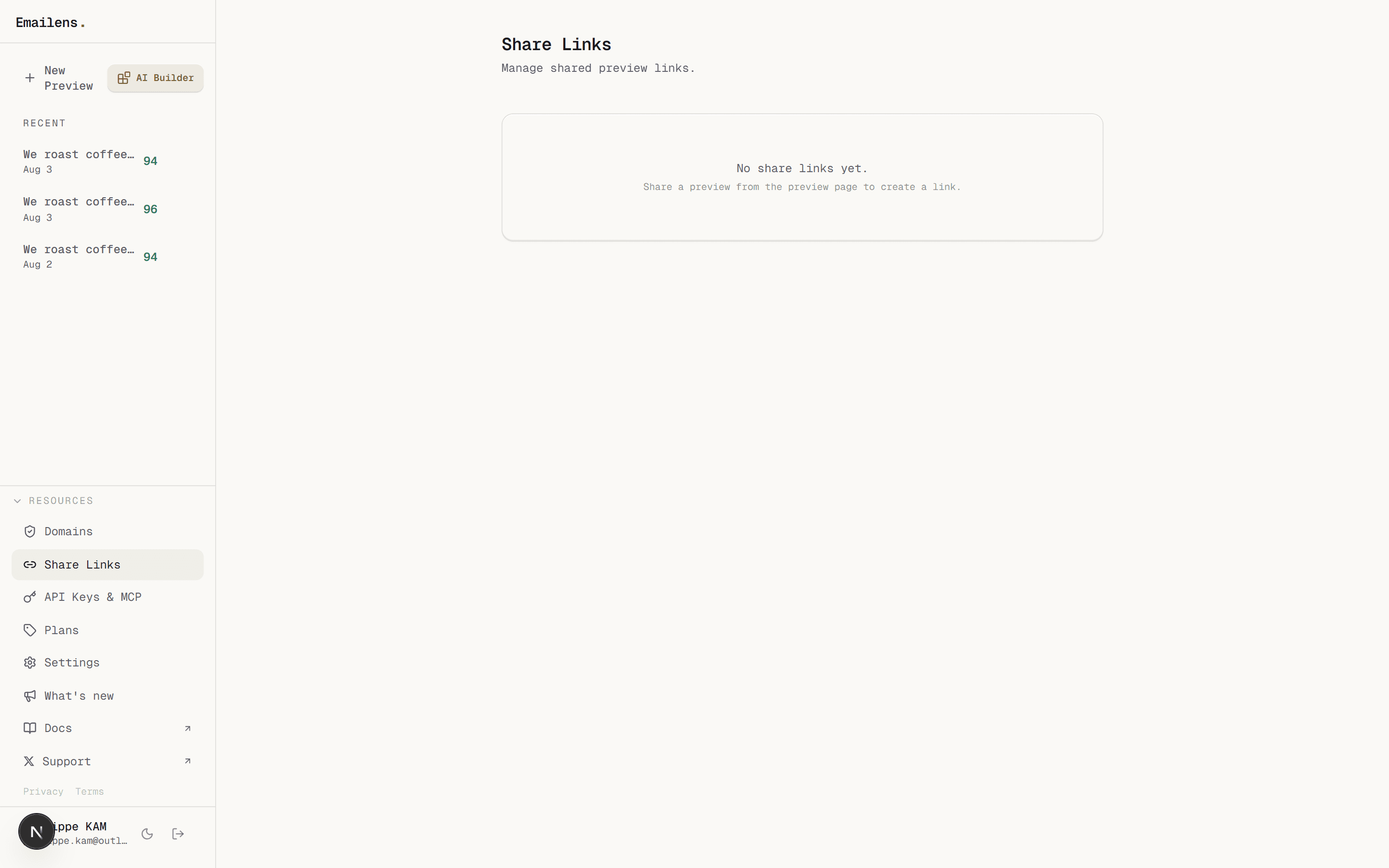 Share Links Management Dashboard