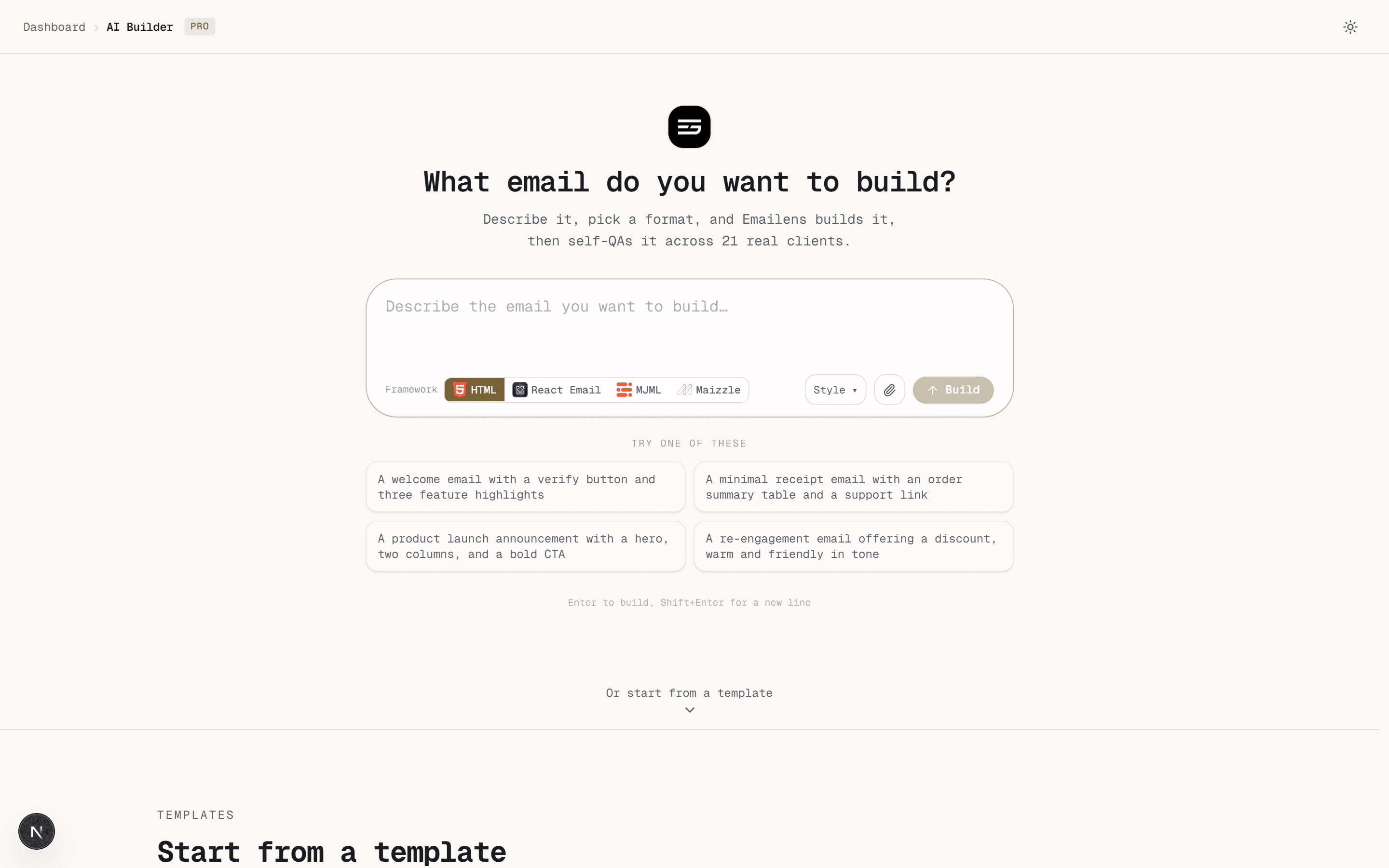 AI Email Builder Interface