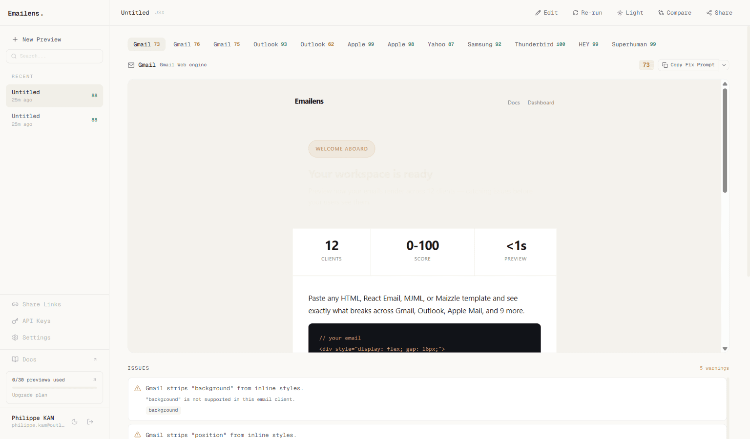 Emailens Dashboard